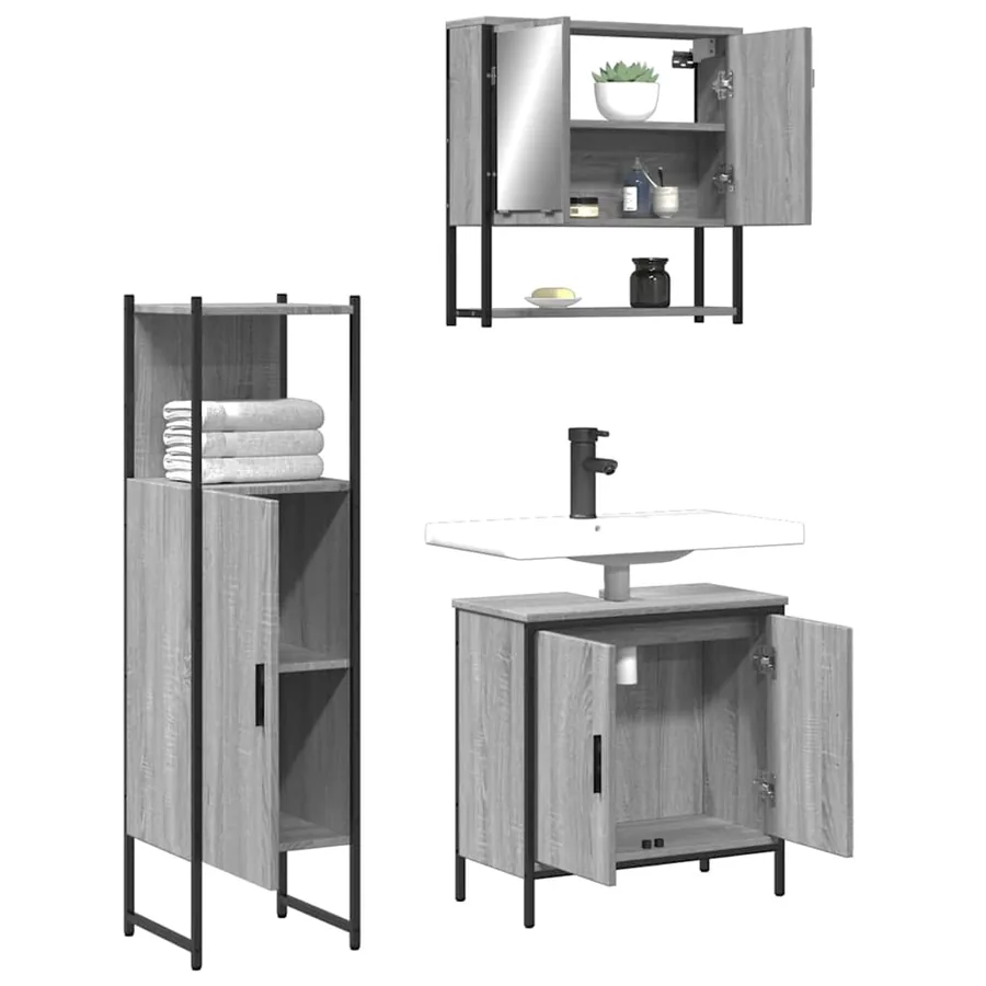Ensemble de meubles de salle de bain 3 pcs Sonoma gris - 4