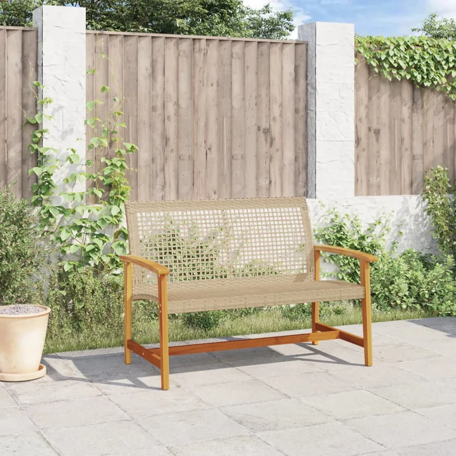 Banc de jardin beige 112 cm résine tressée et bois d'acacia - 3