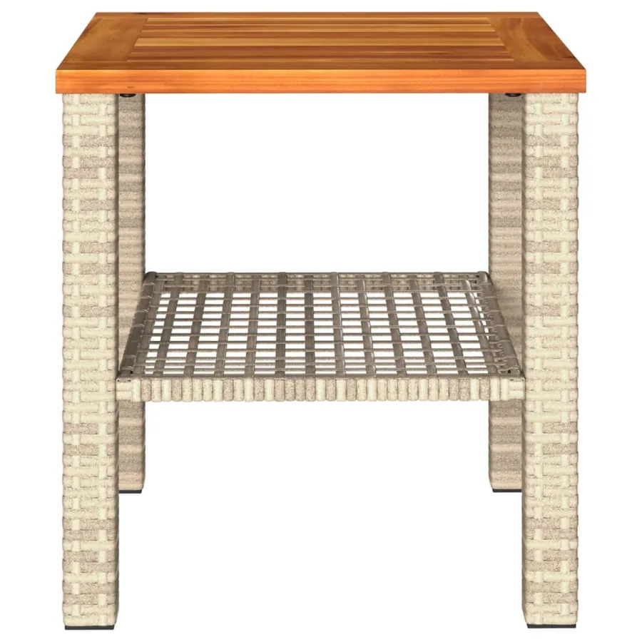 Table de jardin beige 40x40x42 cm résine tressée et bois acacia - 5