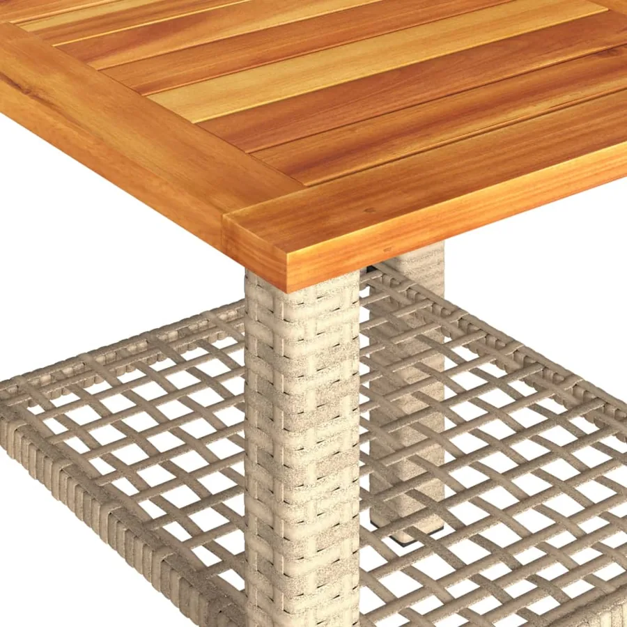 Table de jardin beige 40x40x42 cm résine tressée et bois acacia - 8