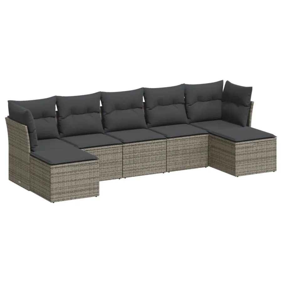 Salon de jardin avec coussins 7 pcs gris résine tressée - 2