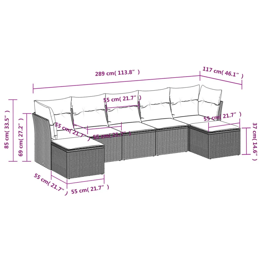 Salon de jardin avec coussins 7 pcs gris résine tressée - 3