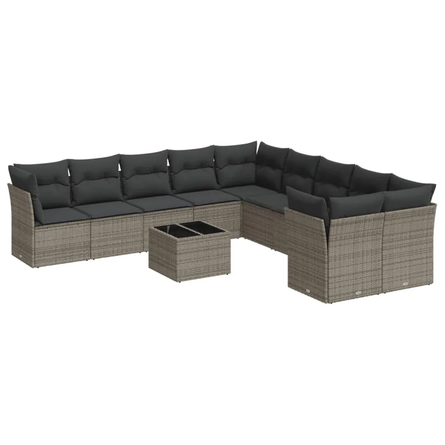 Salon de jardin 11 pcs avec coussins gris résine tressée - 2