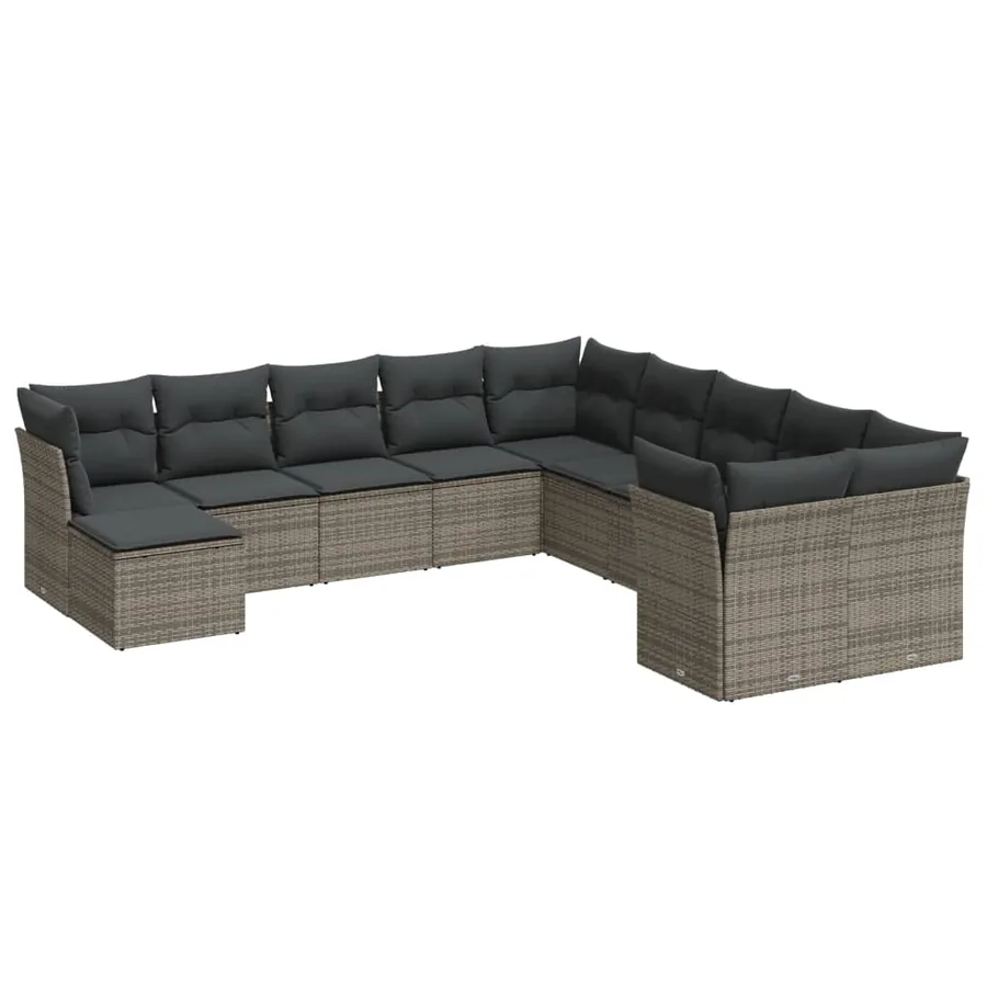 Salon de jardin 11 pcs avec coussins gris résine tressée - 2