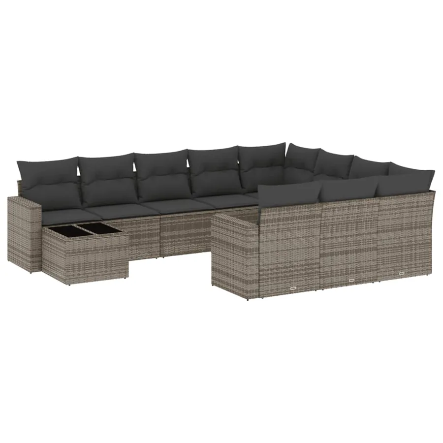 Salon de jardin 11 pcs avec coussins gris résine tressée - 2