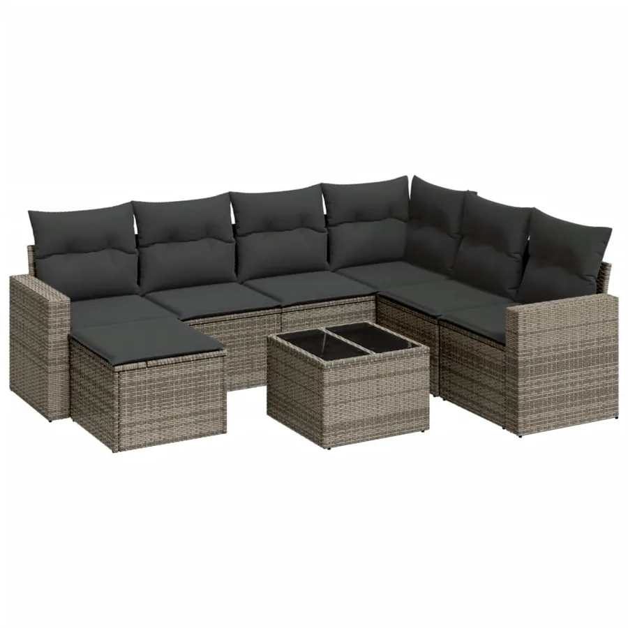 Salon de jardin 8 pcs avec coussins gris résine tressée - 2