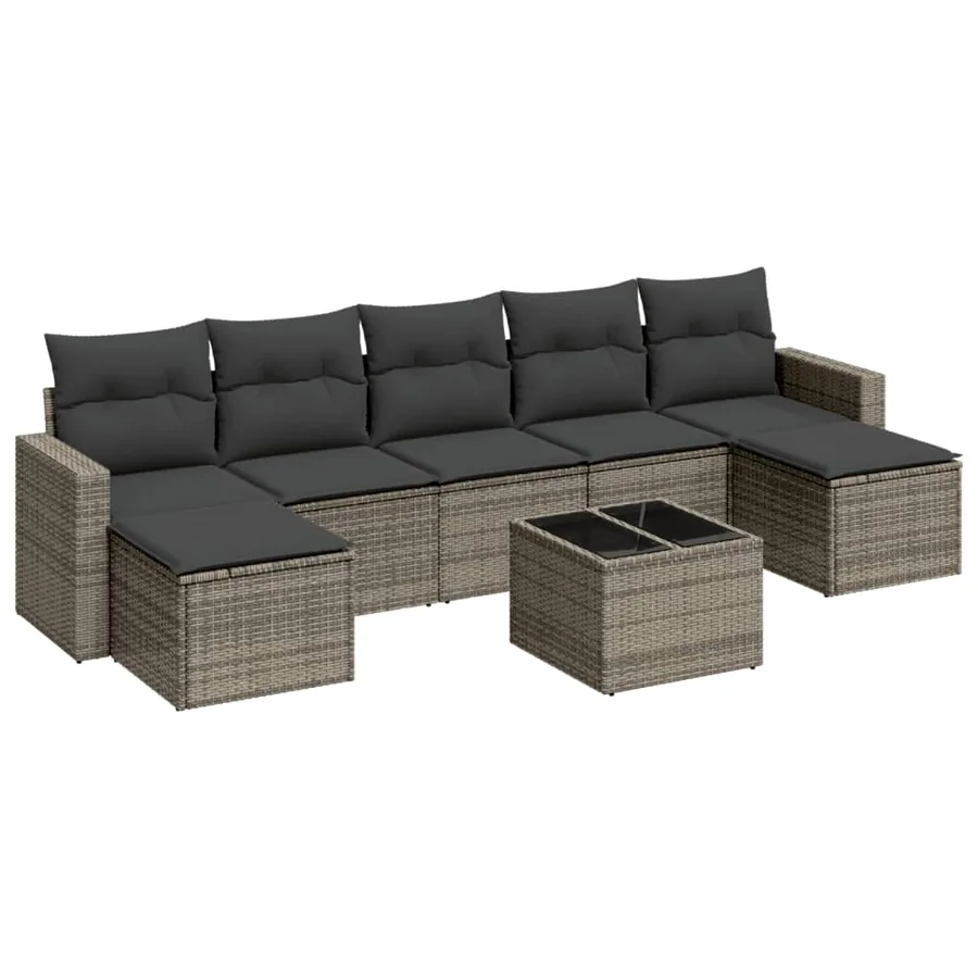 Salon de jardin 8 pcs avec coussins gris résine tressée - 2