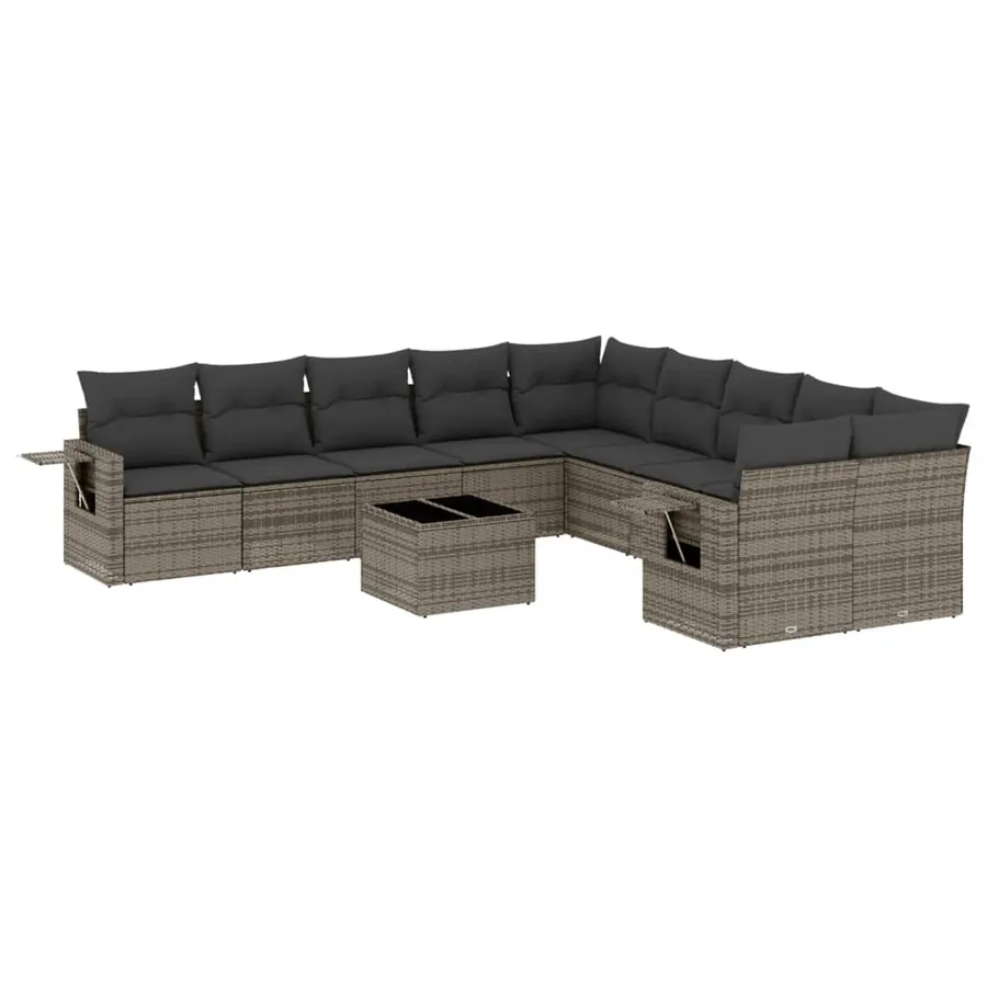 Salon de jardin 11 pcs avec coussins gris résine tressée - 2