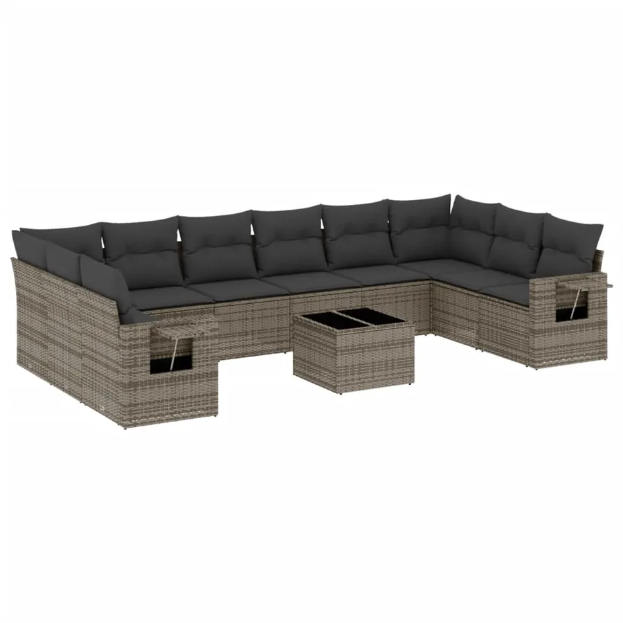 Salon de jardin 11 pcs avec coussins gris résine tressée - 2