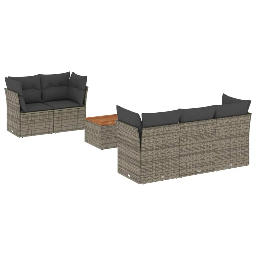 Salon de jardin 6 pcs avec coussins gris résine tressée - 2