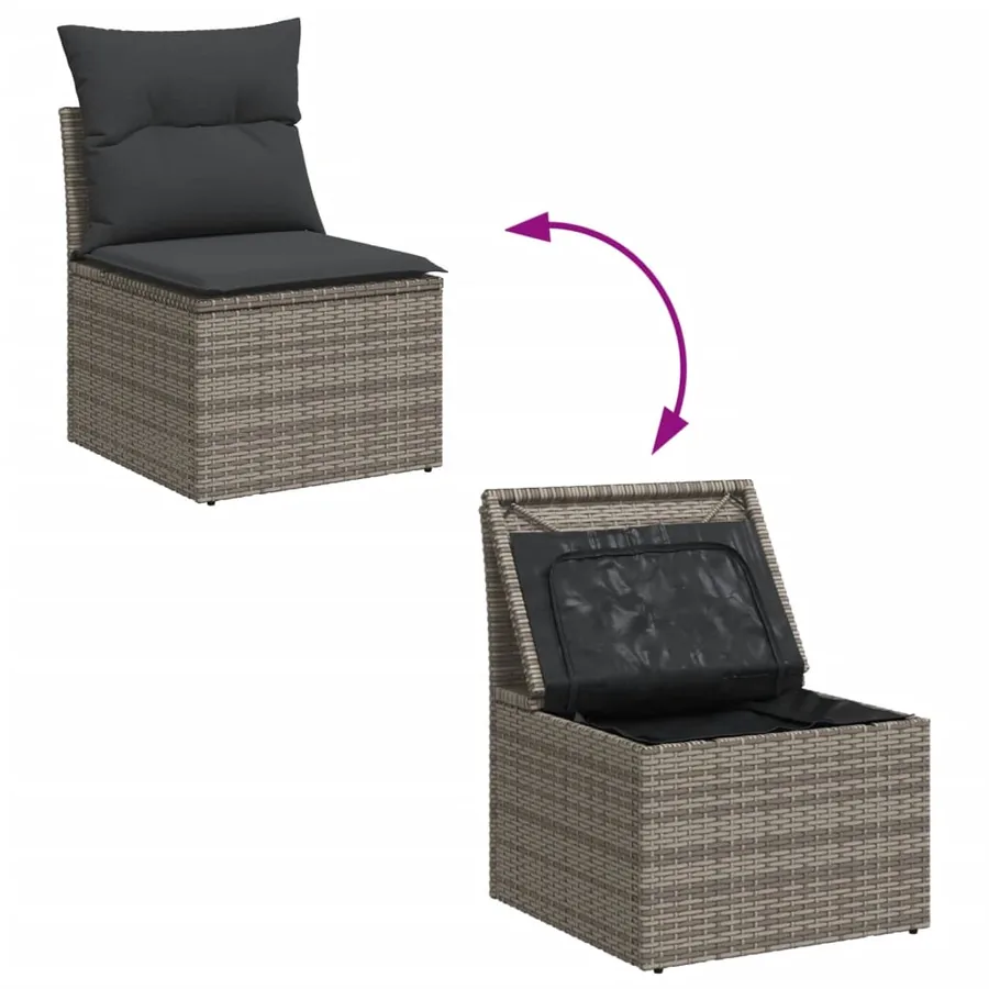 Salon de jardin 6 pcs avec coussins gris résine tressée - 8