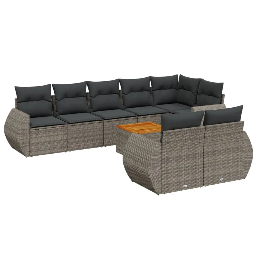 Salon de jardin 9 pcs avec coussins gris résine tressée - 2