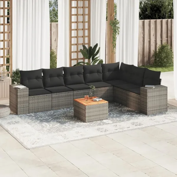 Salon de jardin 8 pcs avec coussins gris résine tressée