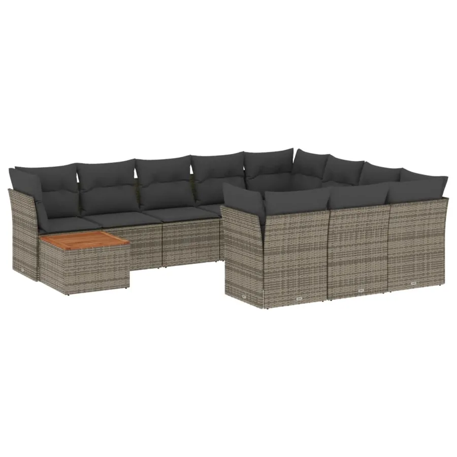 Salon de jardin 11 pcs avec coussins gris résine tressée - 2