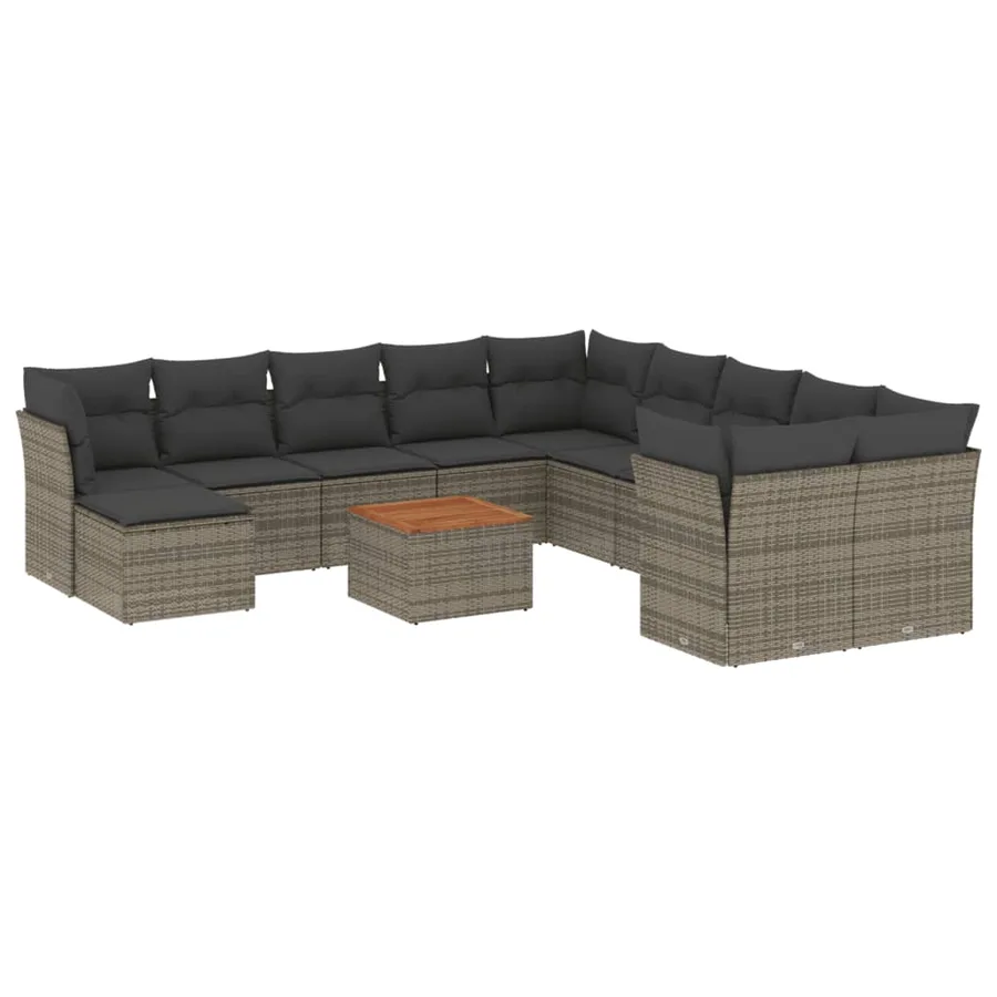 Salon de jardin avec coussins 12 pcs gris résine tressée - 2