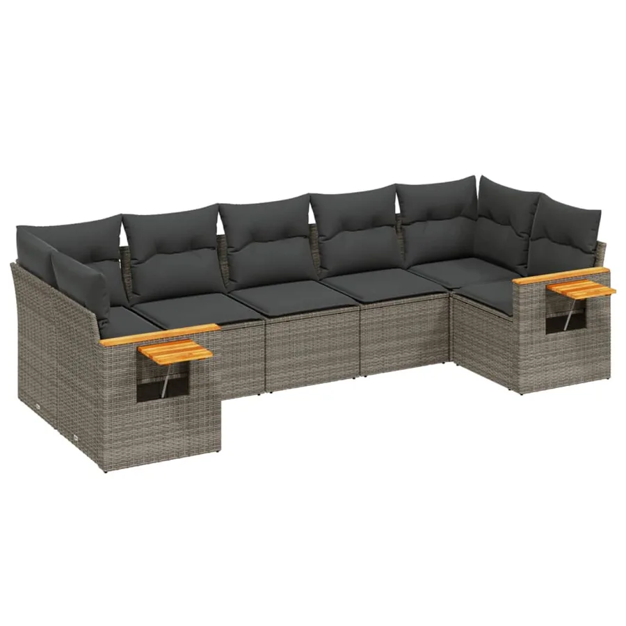 Salon de jardin avec coussins 7 pcs gris résine tressée - 2