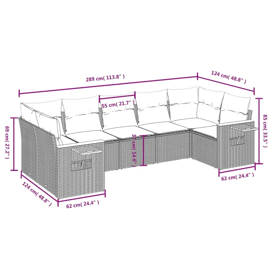 Salon de jardin avec coussins 7 pcs gris résine tressée - 3
