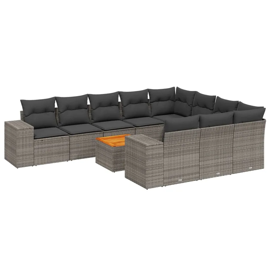 Salon de jardin 11 pcs avec coussins gris résine tressée - 2