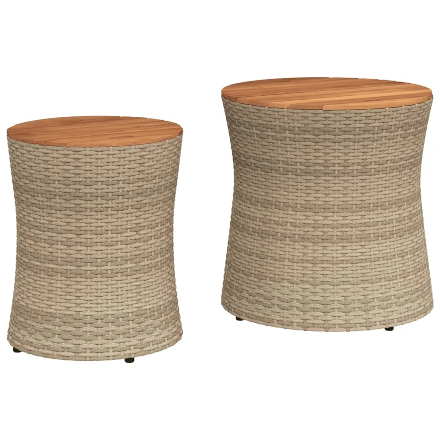 Tables d'appoint de jardin 2pcs dessus en bois beige poly rotin - 2