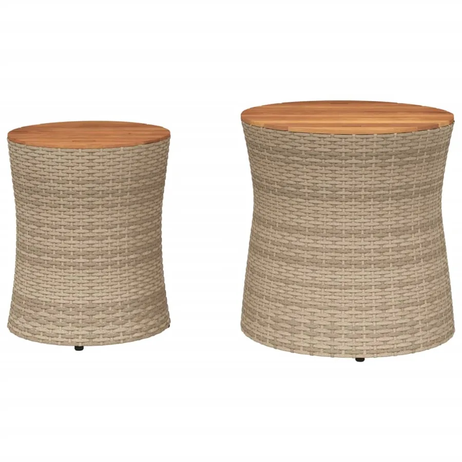 Tables d'appoint de jardin 2pcs dessus en bois beige poly rotin - 4