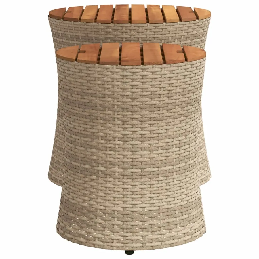 Tables d'appoint de jardin 2pcs dessus en bois beige poly rotin - 5
