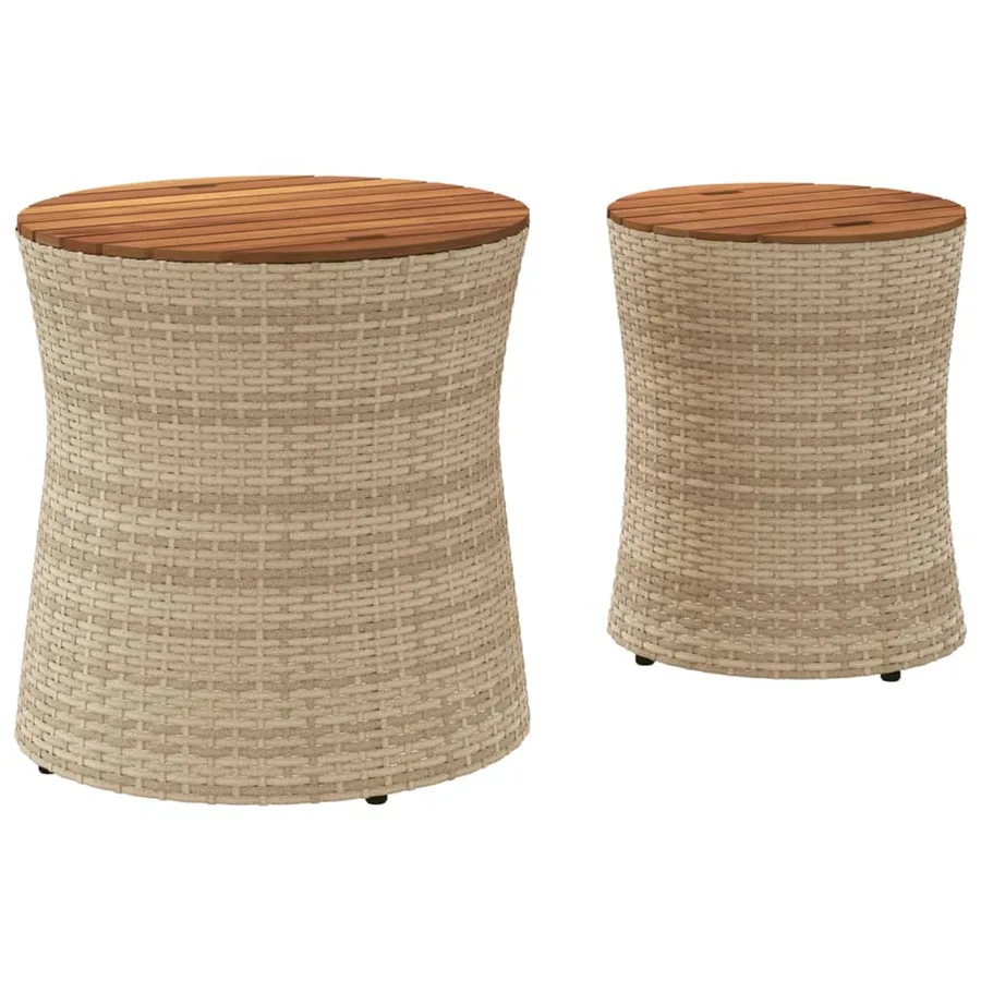 Tables d'appoint de jardin 2pcs dessus en bois beige poly rotin - 6