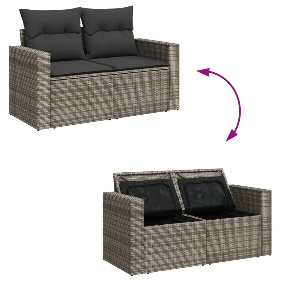 Salon de jardin avec coussins 12 pcs gris résine tressée - 8
