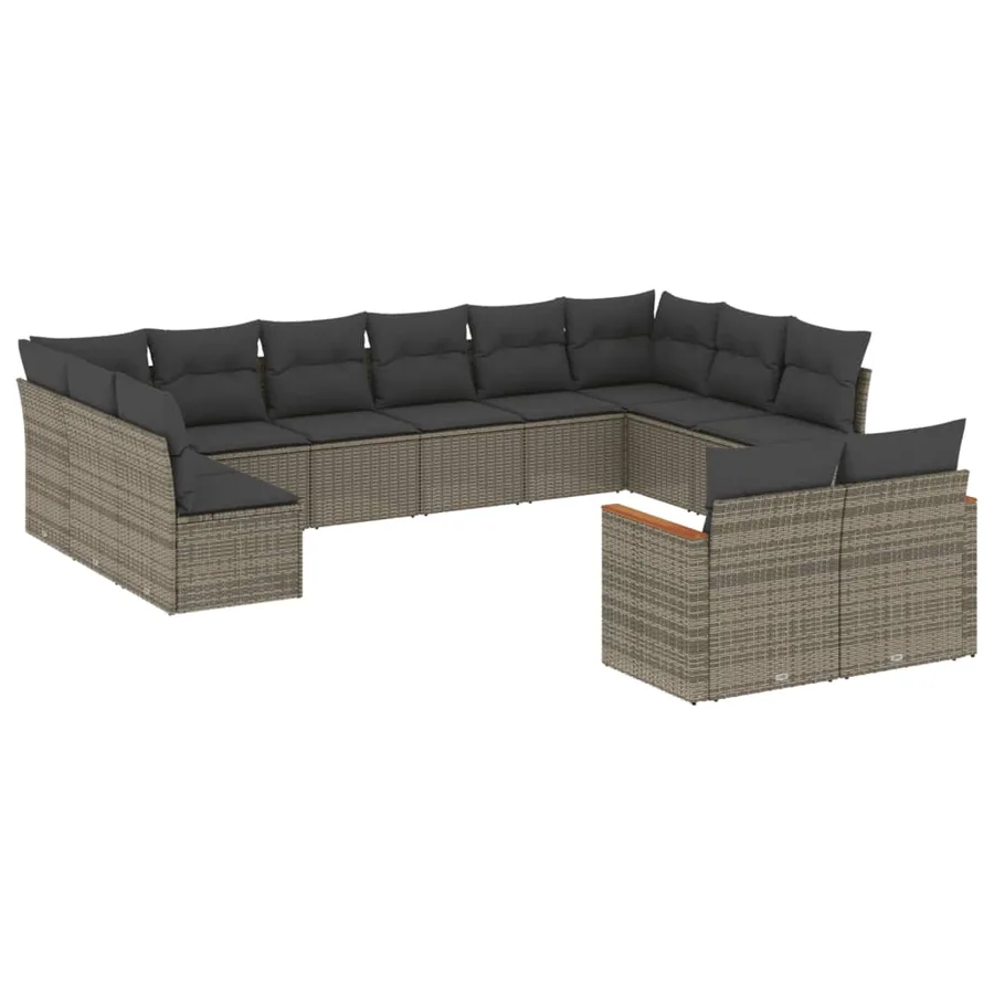 Salon de jardin avec coussins 12 pcs gris résine tressée - 2