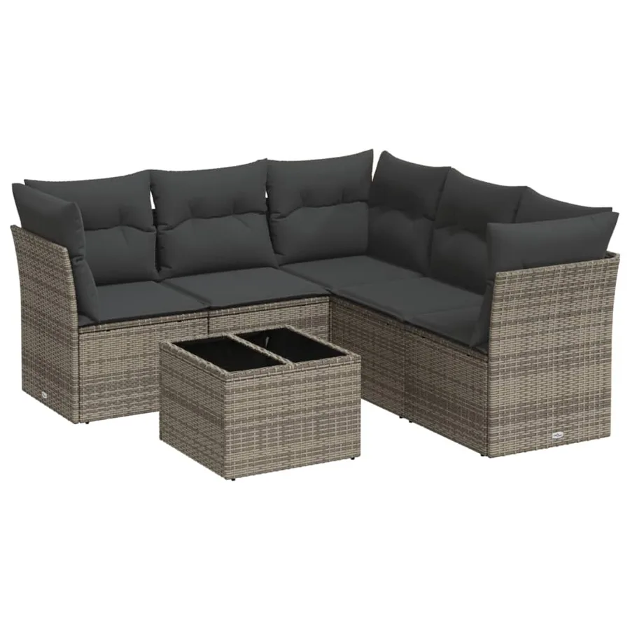 Salon de jardin 6 pcs avec coussins gris résine tressée - 2