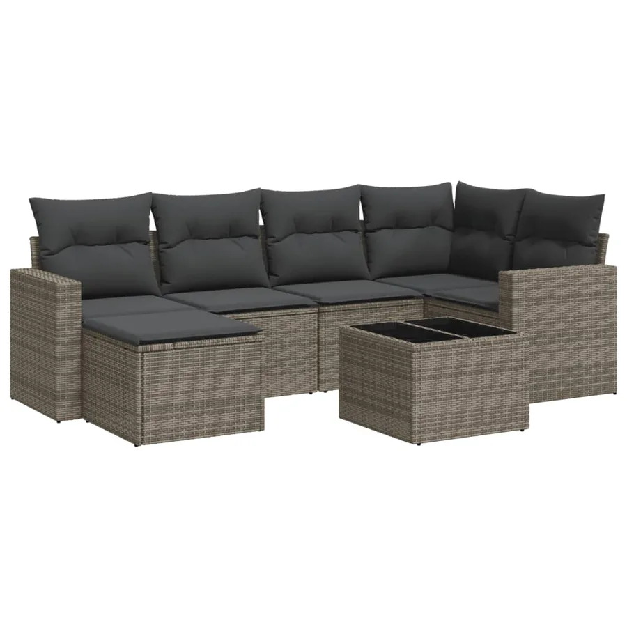 Salon de jardin avec coussins 7 pcs gris résine tressée - 2