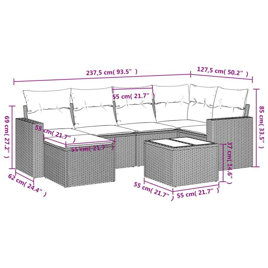 Salon de jardin avec coussins 7 pcs gris résine tressée - 3