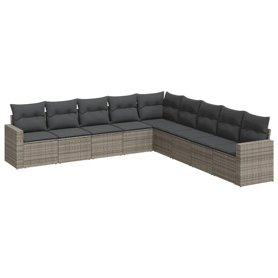 Salon de jardin 9 pcs avec coussins gris résine tressée - 2