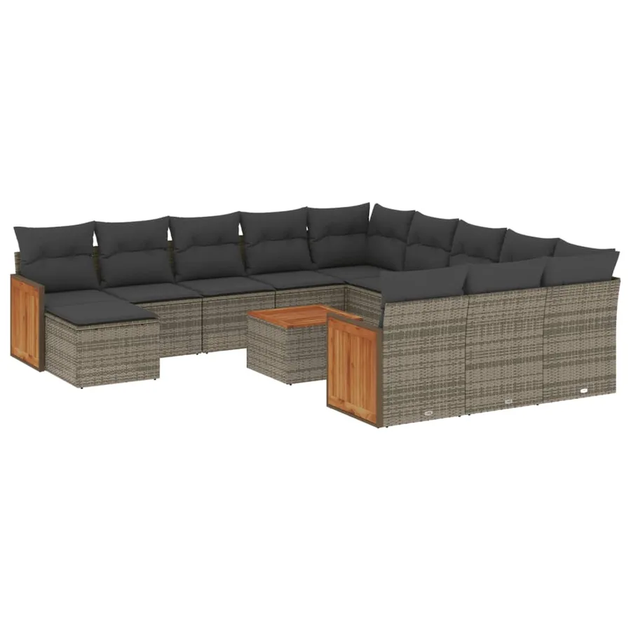 Salon de jardin avec coussins 13 pcs gris résine tressée - 2