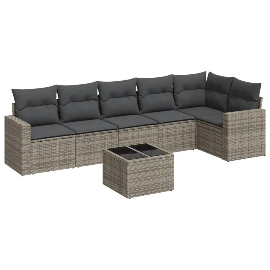 Salon de jardin avec coussins 7 pcs gris résine tressée - 2