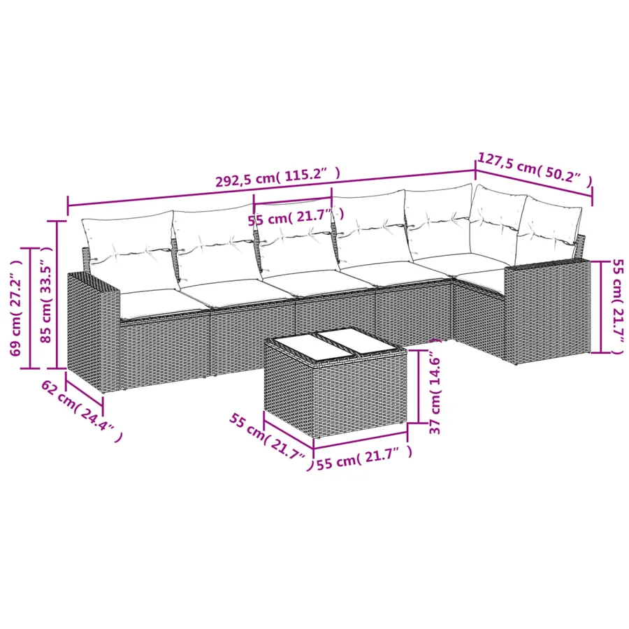 Salon de jardin avec coussins 7 pcs gris résine tressée - 3