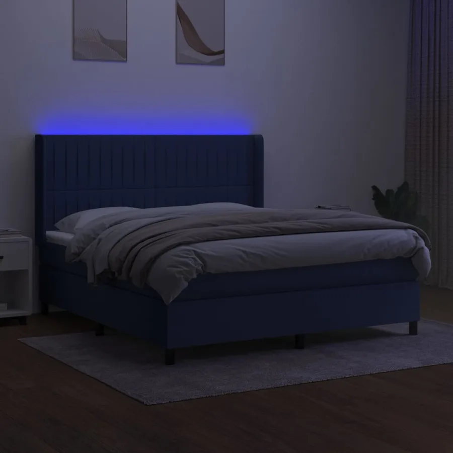 Sommier à lattes de lit matelas et LED Bleu 160x200 cm Tissu - 3