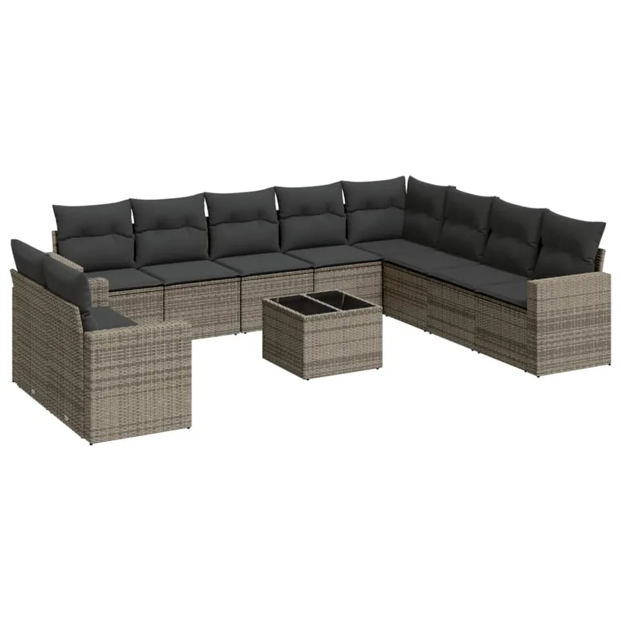Salon de jardin 11 pcs avec coussins gris résine tressée - 2