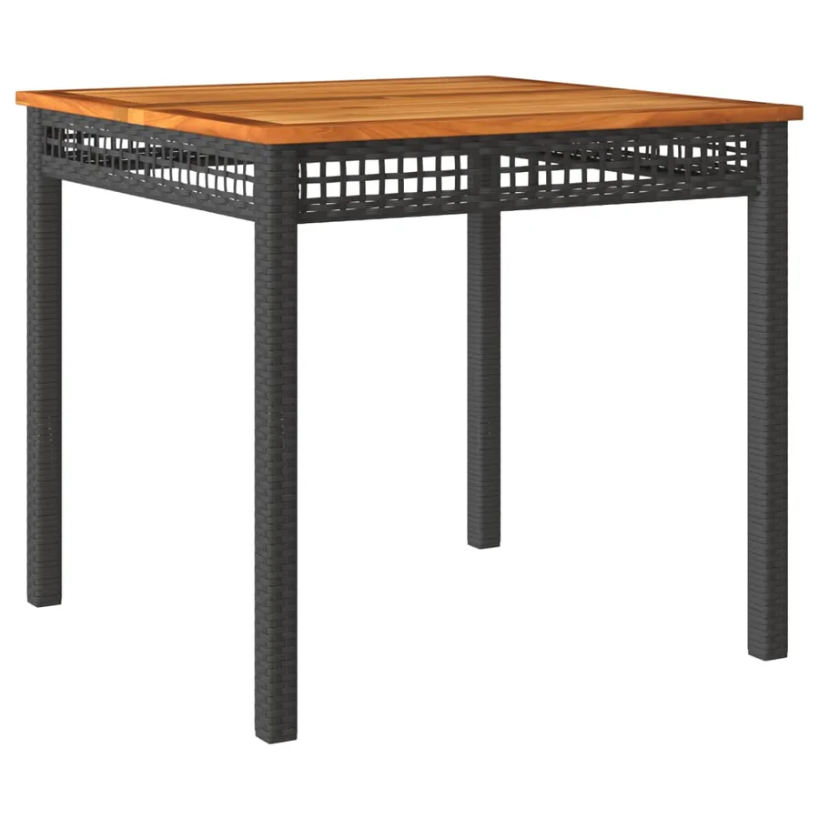Table de jardin noir 80x80x75 cm résine tressée et bois acacia - 2