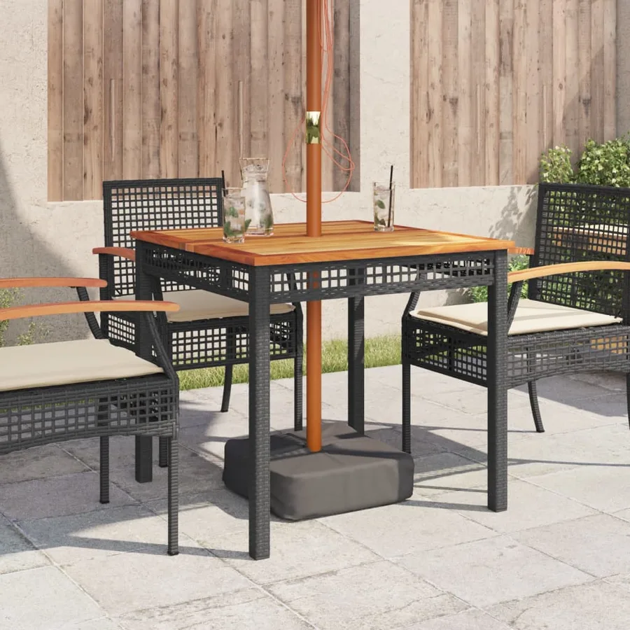 Table de jardin noir 80x80x75 cm résine tressée et bois acacia - 3