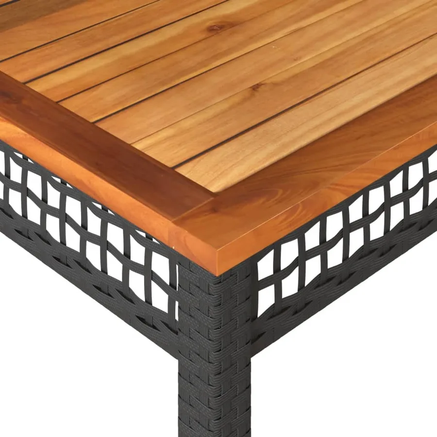 Table de jardin noir 80x80x75 cm résine tressée et bois acacia - 7