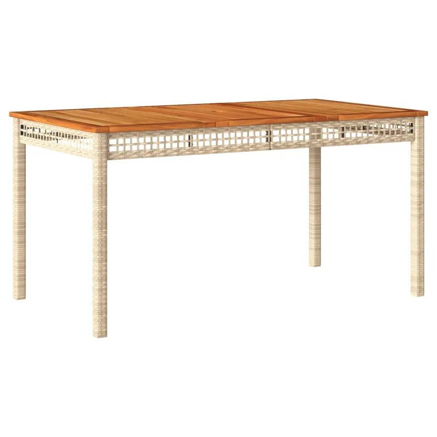 Table de jardin beige 140x80x75 cm résine tressée et acacia - 2