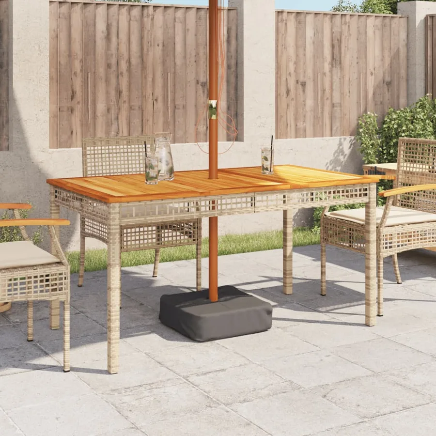 Table de jardin beige 140x80x75 cm résine tressée et acacia - 3