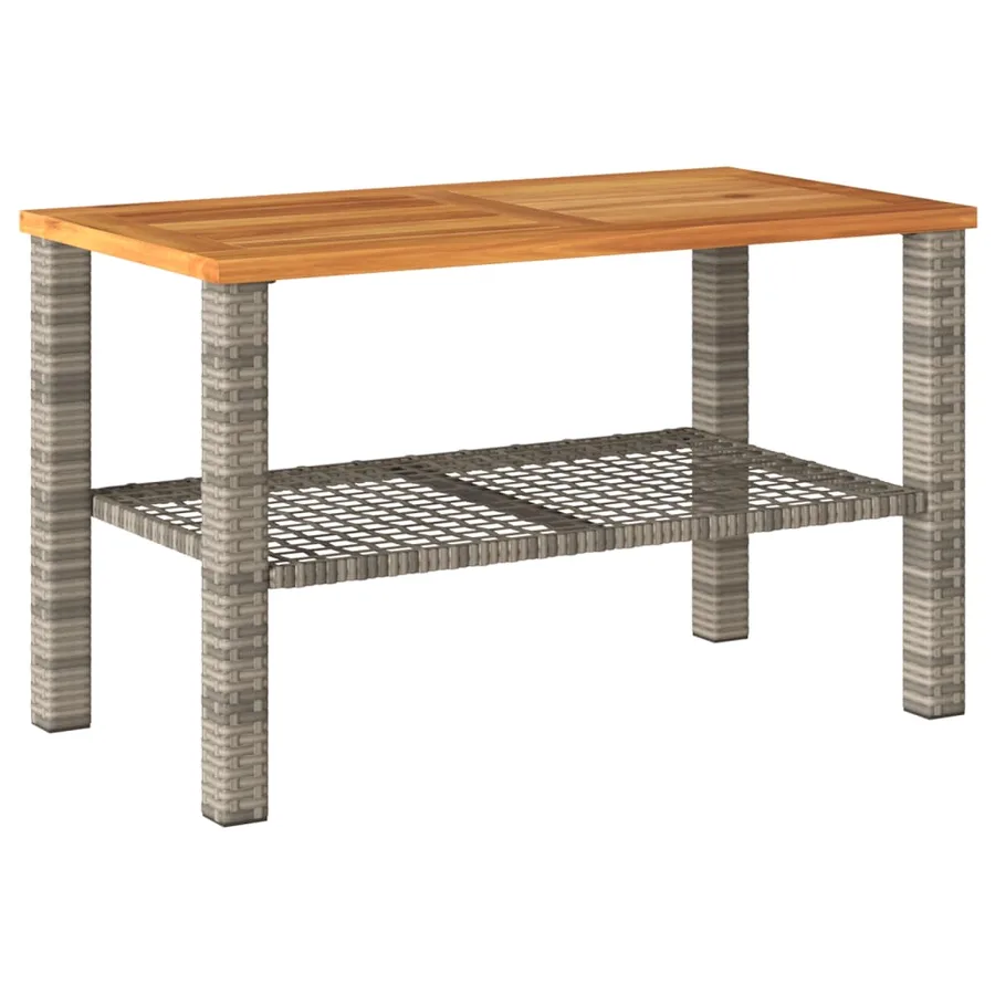 Table de jardin gris 70x38x42 cm résine tressée et bois acacia - 2