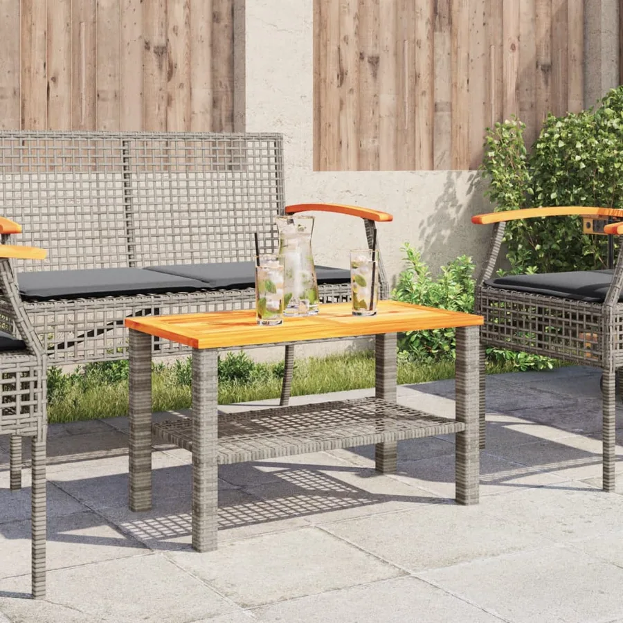 Table de jardin gris 70x38x42 cm résine tressée et bois acacia - 3