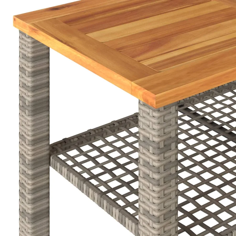 Table de jardin gris 70x38x42 cm résine tressée et bois acacia - 7