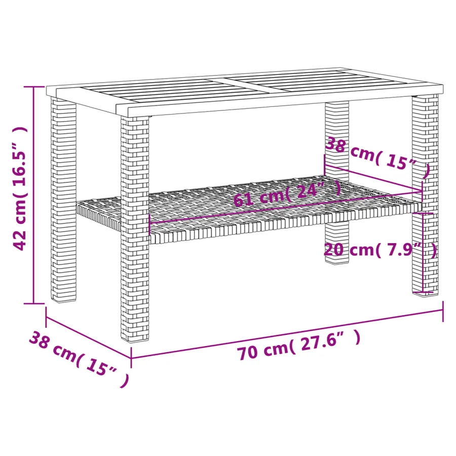 Table de jardin gris 70x38x42 cm résine tressée et bois acacia - 8
