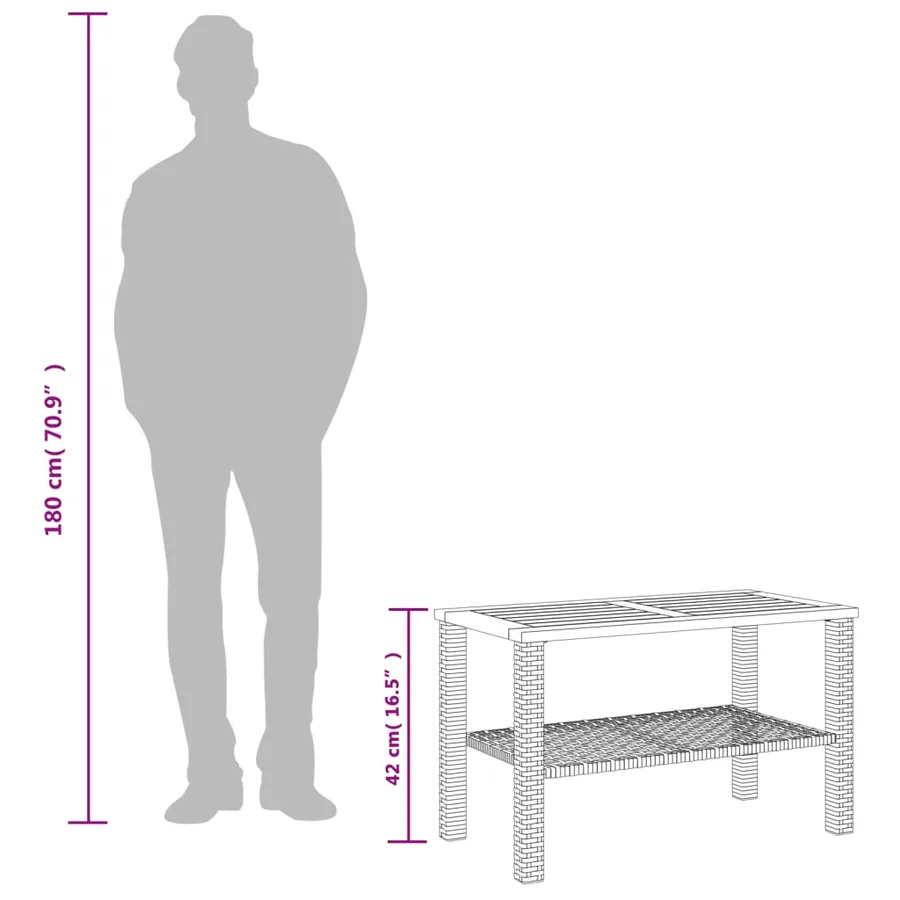 Table de jardin gris 70x38x42 cm résine tressée et bois acacia - 9