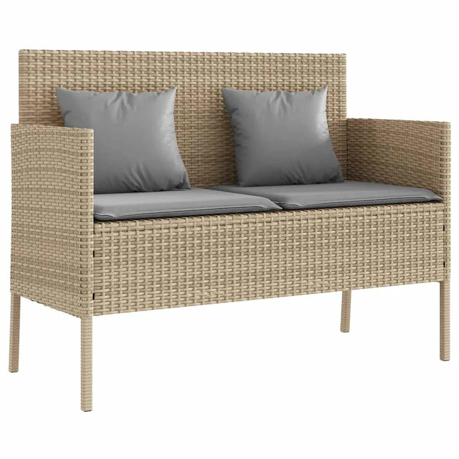Banc de jardin avec coussins beige résine tressée - 2