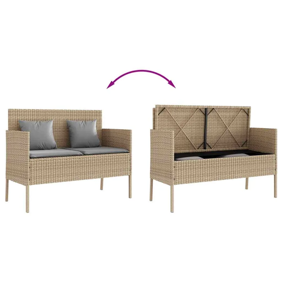 Banc de jardin avec coussins beige résine tressée - 7
