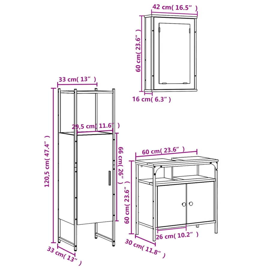 Ensemble de meubles de salle de bain 3 pcs Sonoma gris - 13